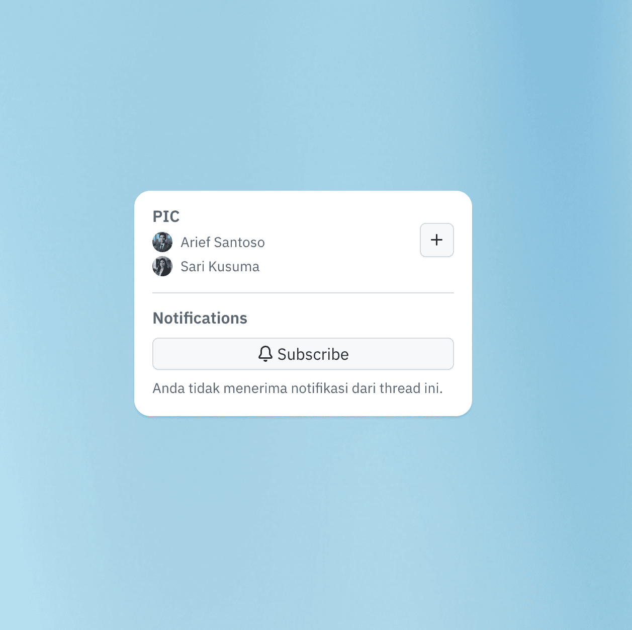 Panel kolaborasi PIC dan pengaturan notifikasi di Meridian RCS.